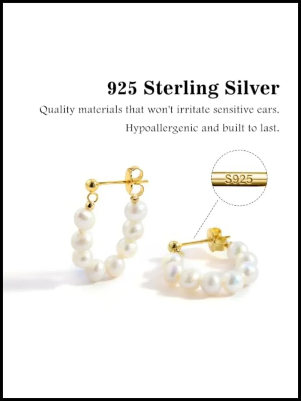 Gold Plated 925 Sterling Silver Huggie Hoop Earrings with Natural Freshwater